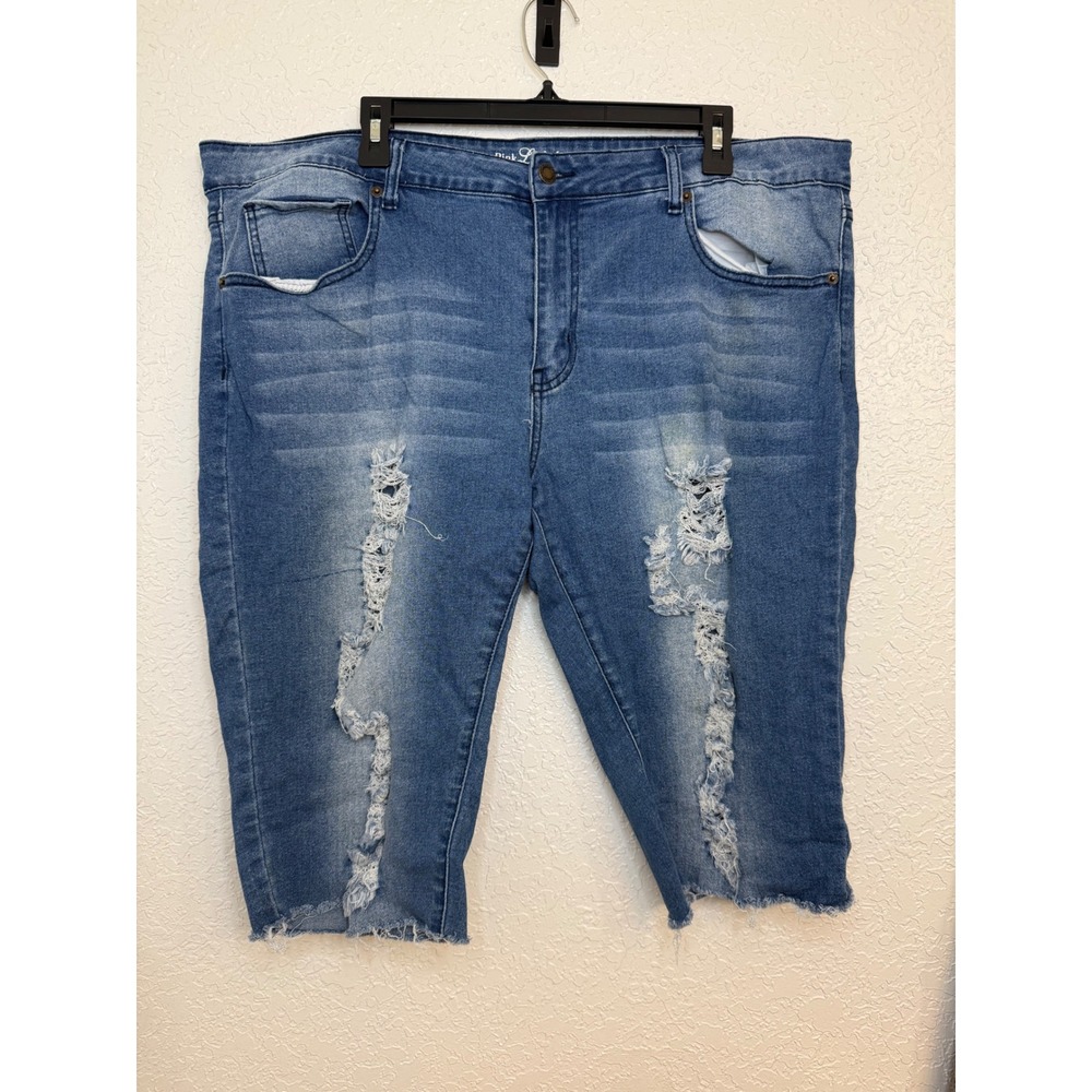Pink Label Denim Co Womens Blue Distressed Bermuda Shorts Size 22